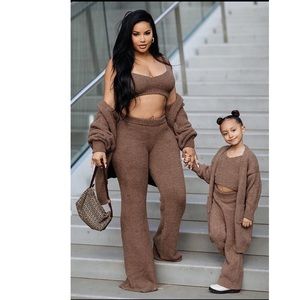 FUZZY 3 PIECES PANT SET MOCHA